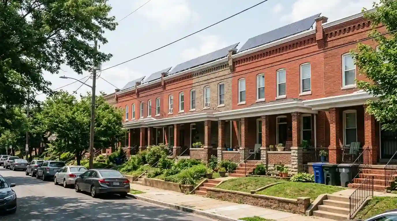 Petworth porch-front rowhouses with rooftop solar