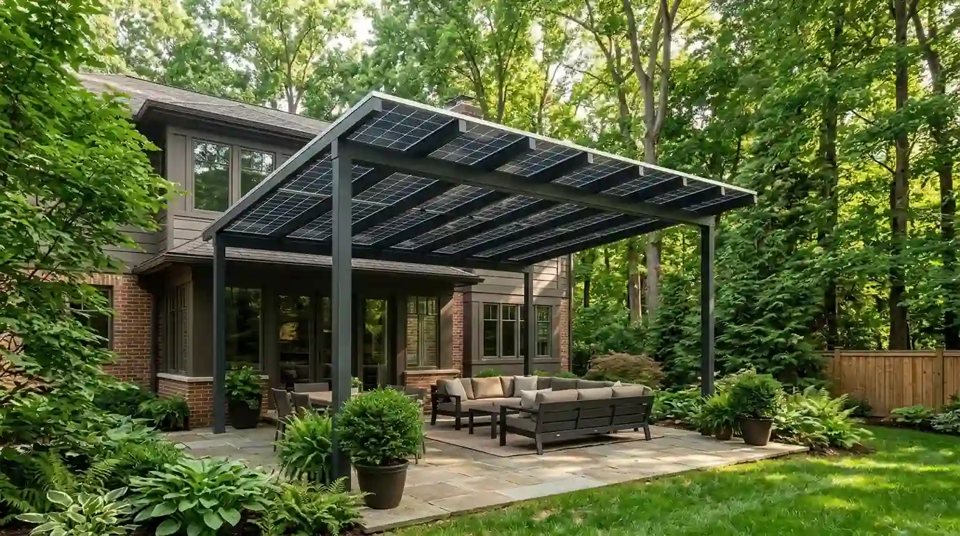 Patio solar canopy at a shaded Bethesda home