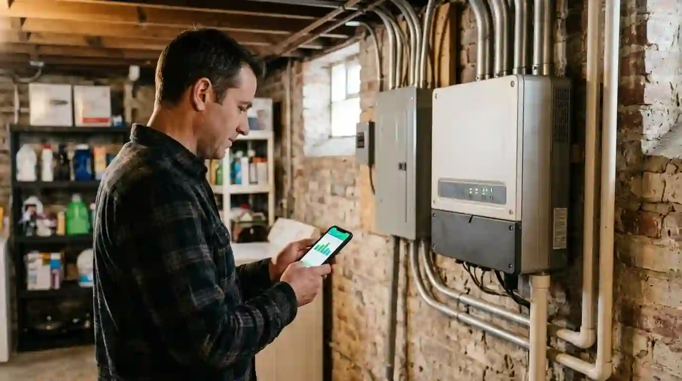 Checking monitoring and inverter lights at home