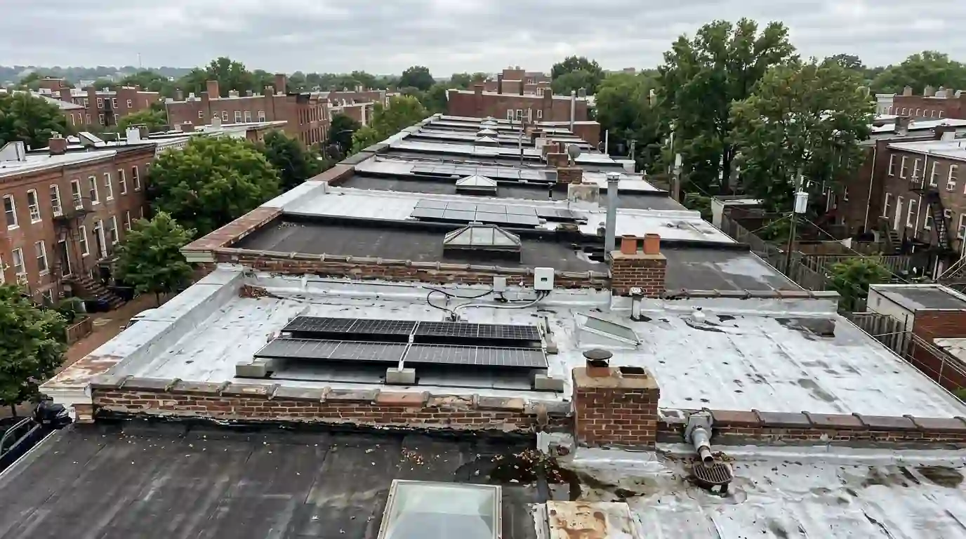 Parapets, drains and racks on DC rowhouse roofs