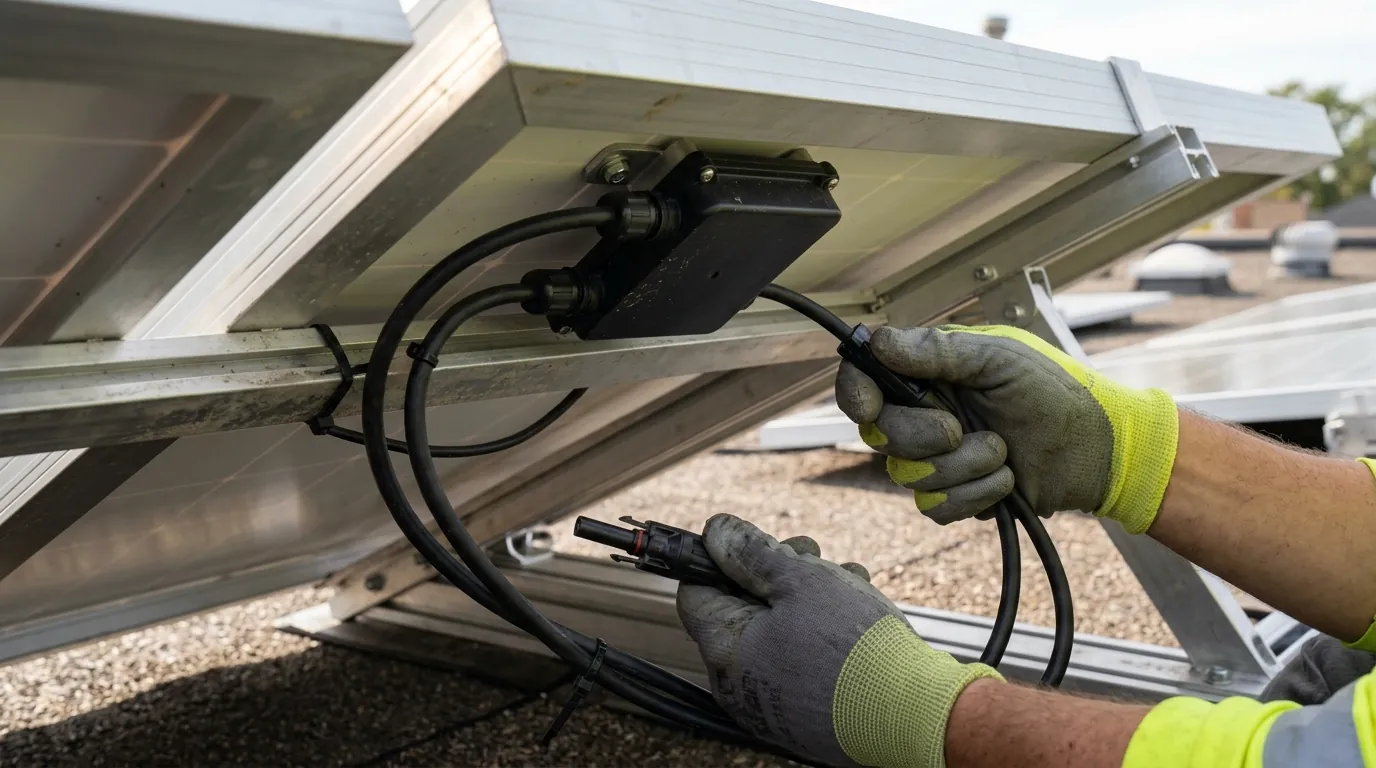 Power optimizer being checked on a panel frame