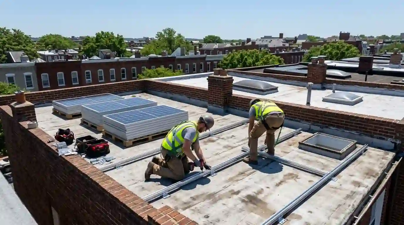 A typical DC rowhouse install in progress