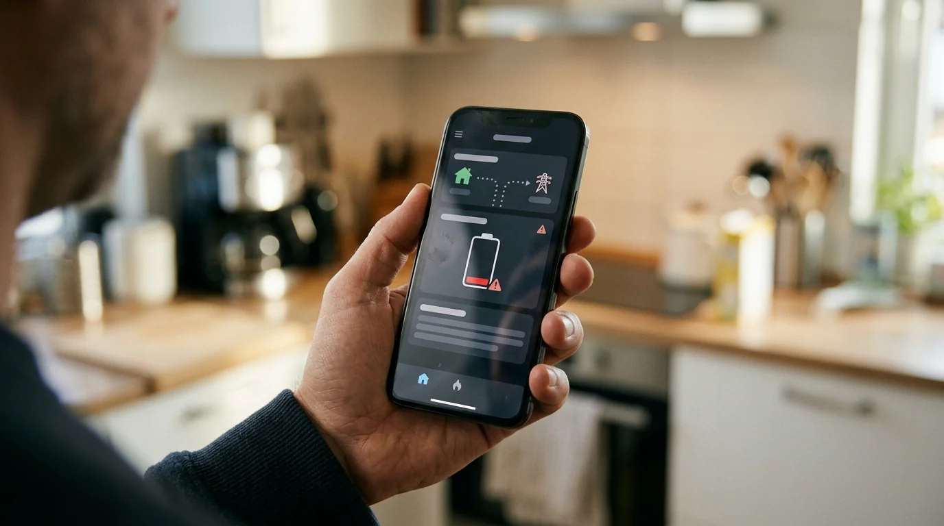 Energy app showing a home battery that stopped charging