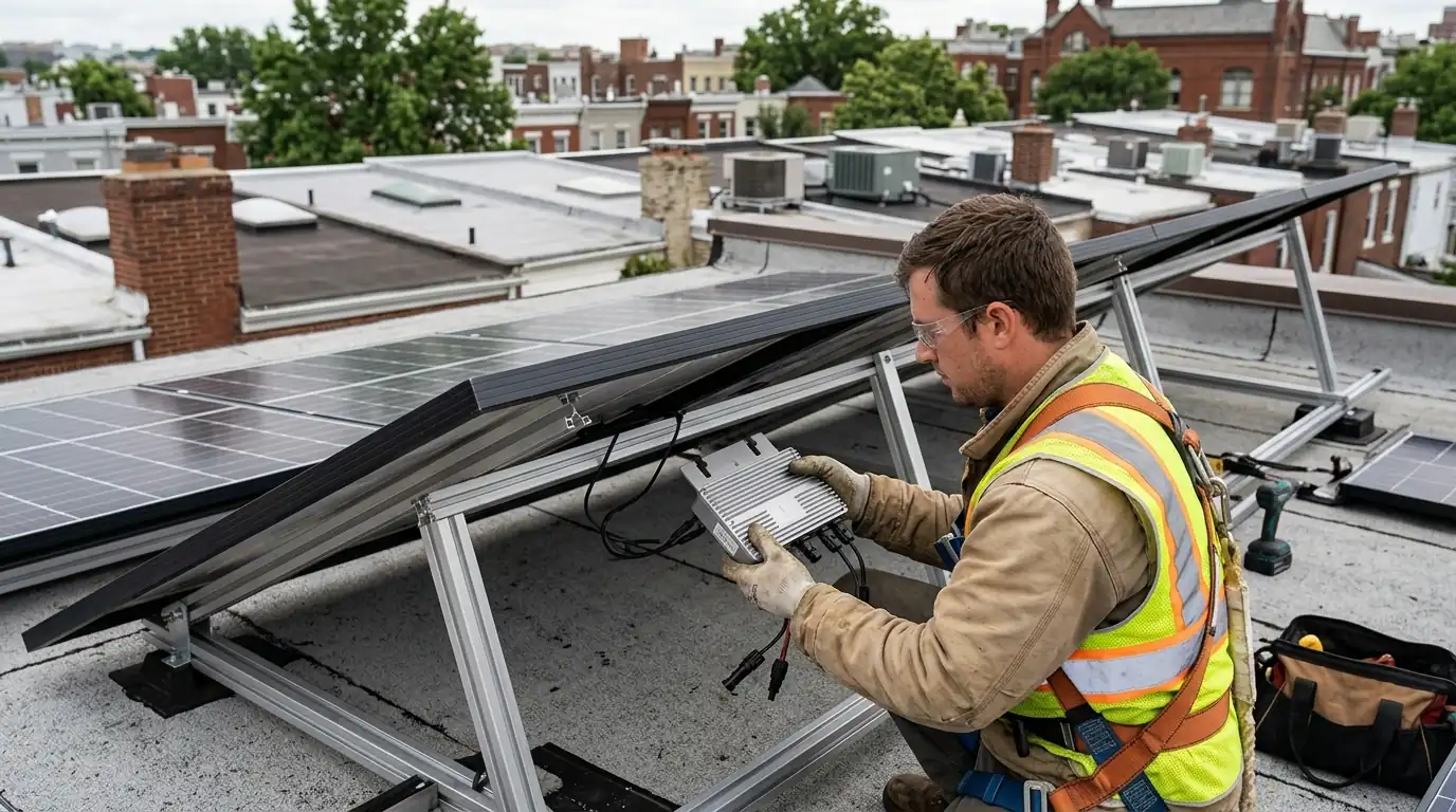 Replacing a microinverter under a panel on a DC rowhouse roof
