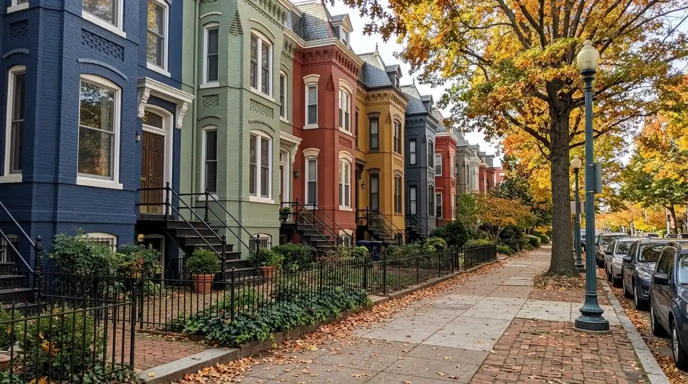 Historic Washington, DC rowhouse street with solar kept out of view