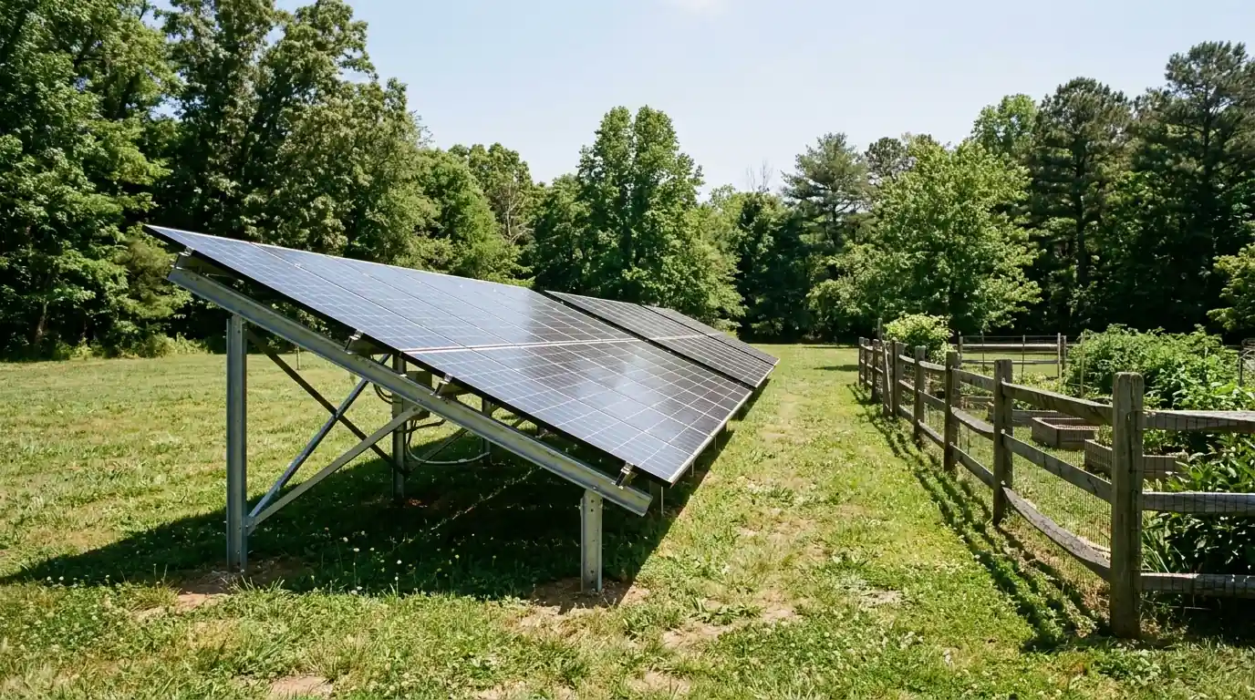 Fixed tilt ground rack with two rows of solar panels