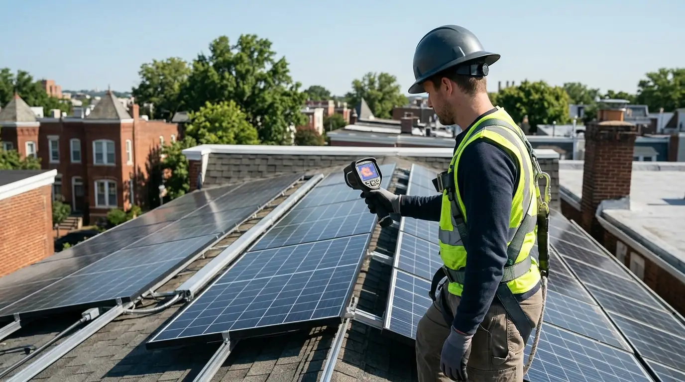 Thermal inspection of a rooftop solar array