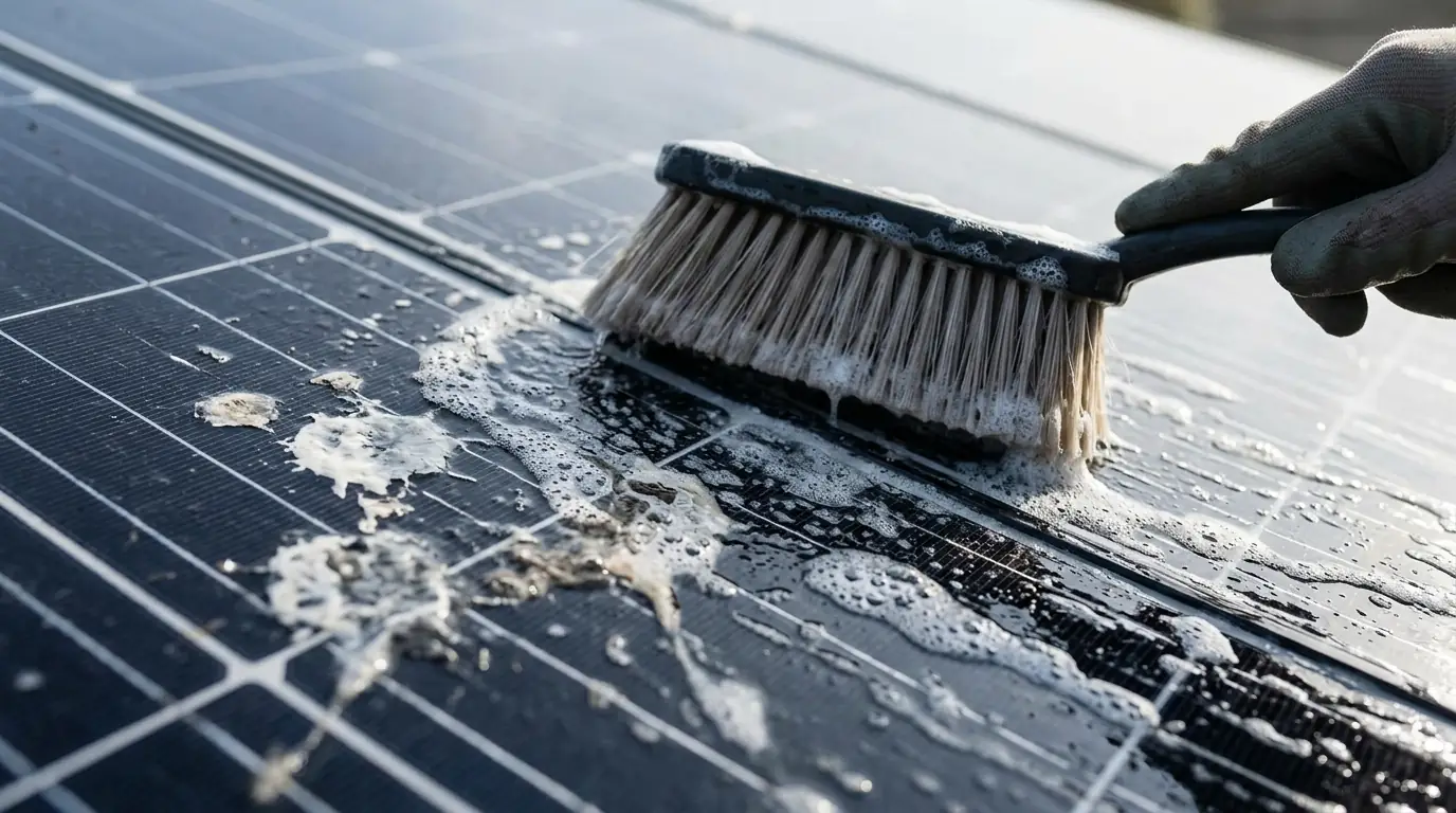 Removing bird droppings from a solar panel