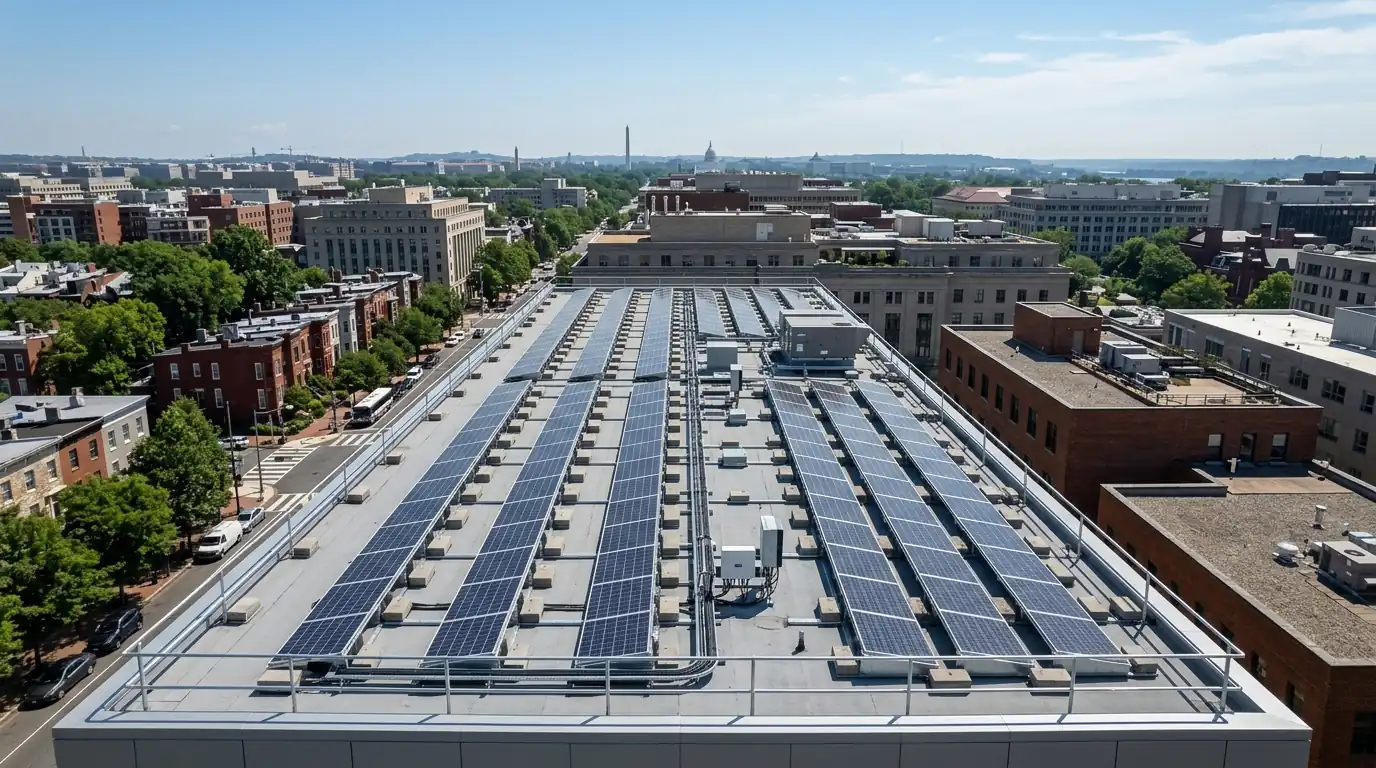 Commercial solar array on a Washington, DC office roof