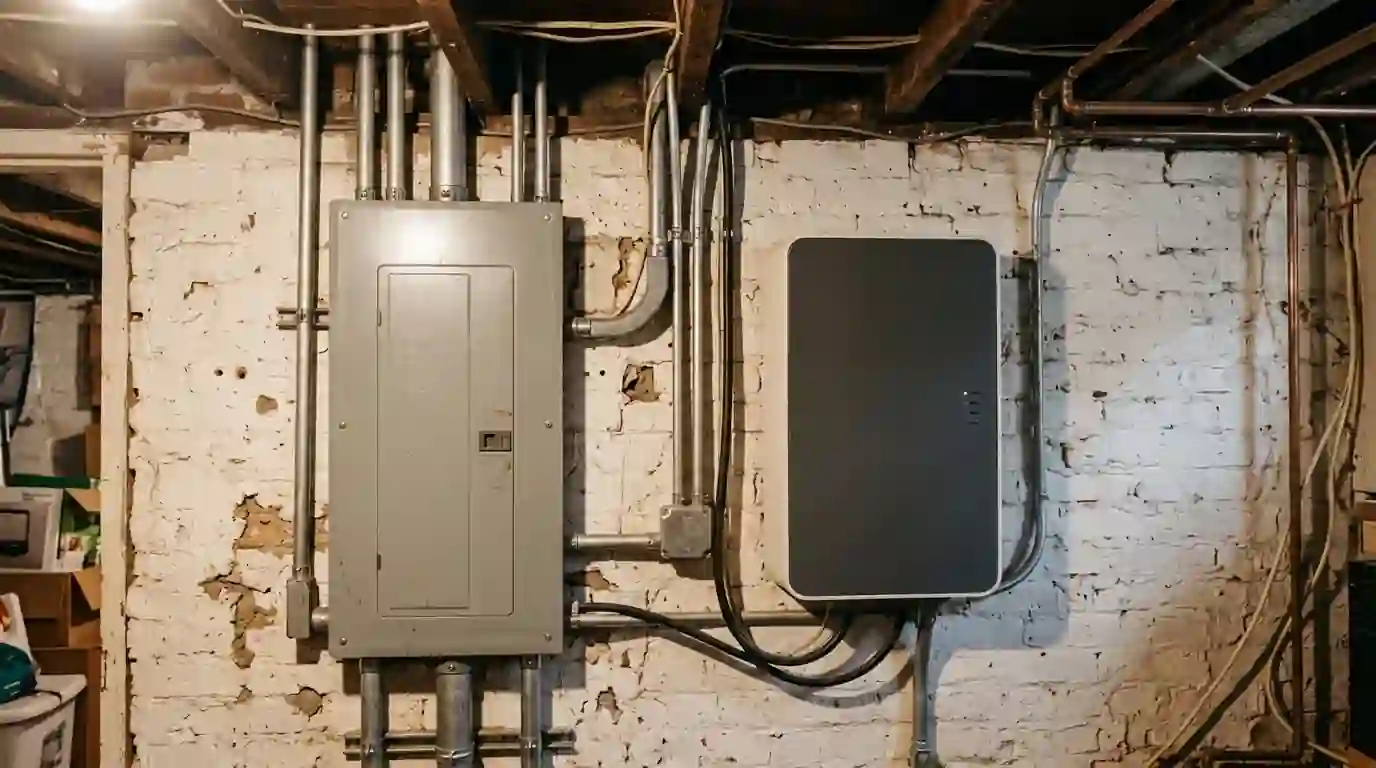 A home battery and backup gateway in a DC basement