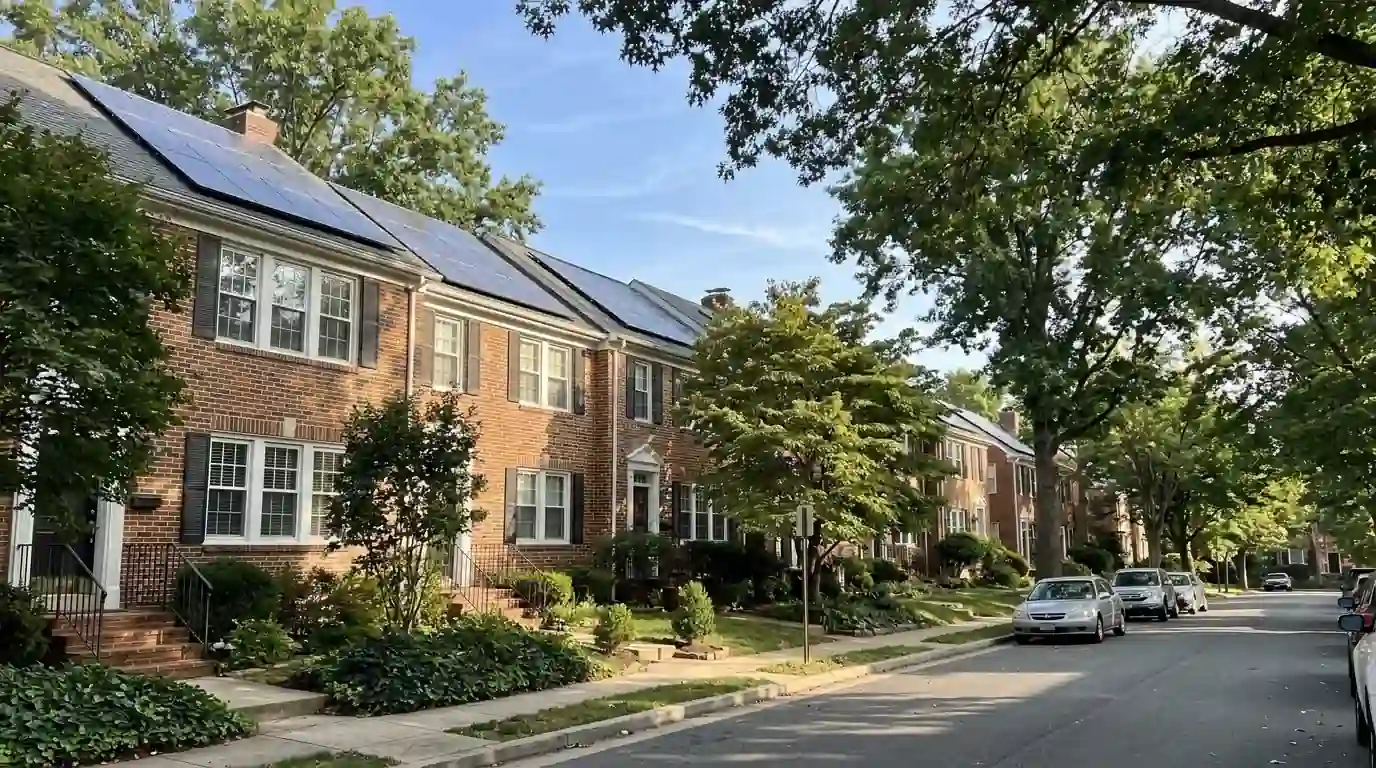 Rooftop solar on Arlington, VA townhouses