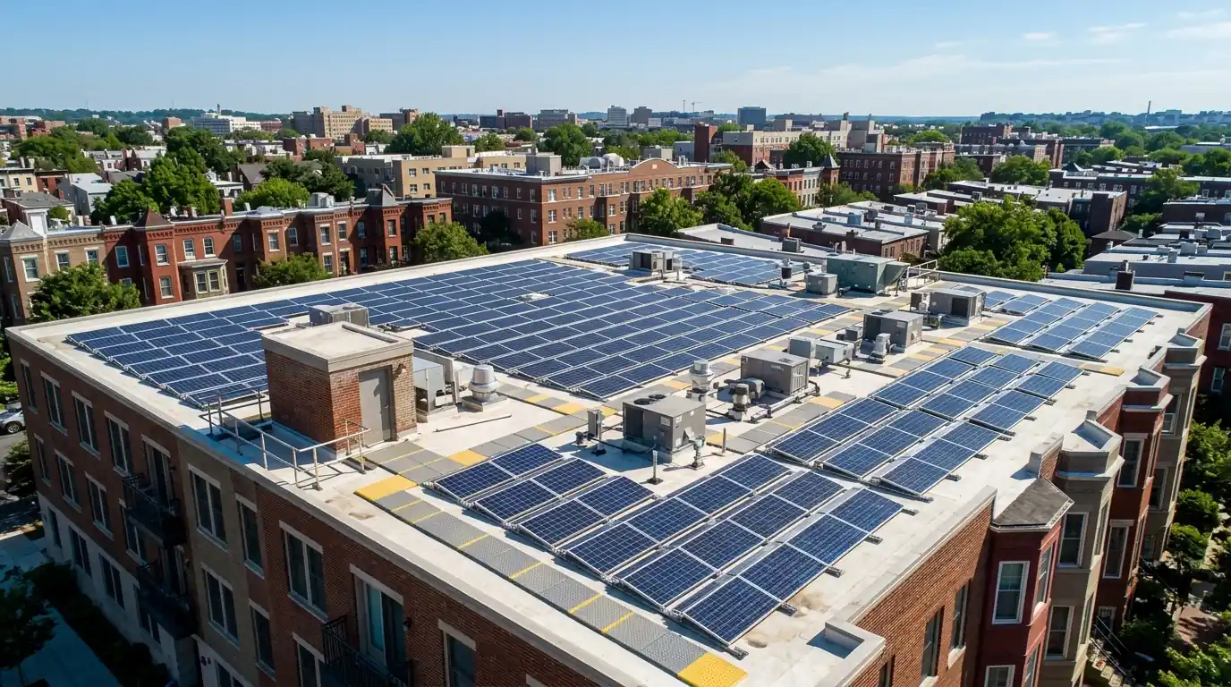 Solar array on a Washington, DC condo building roof