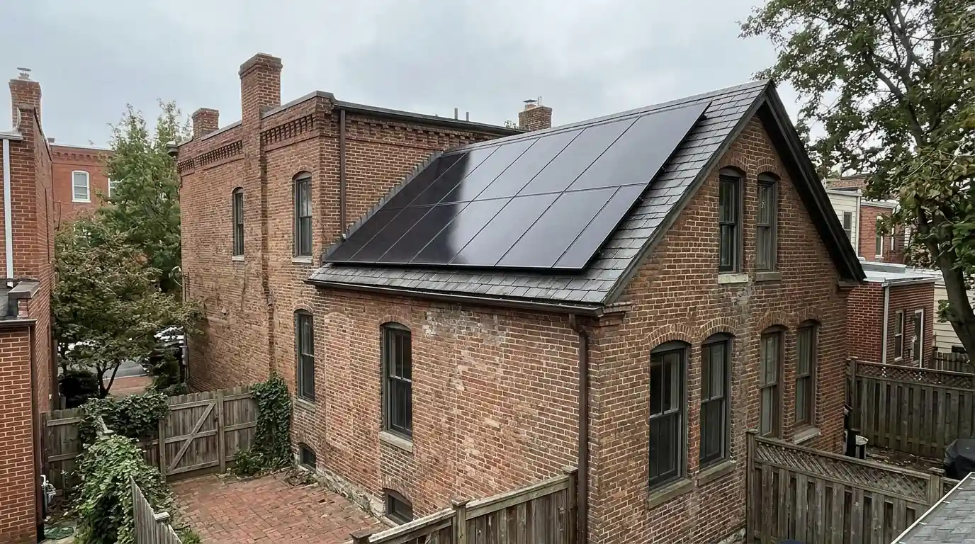 All-black flush-mounted panels on a historic house in DC